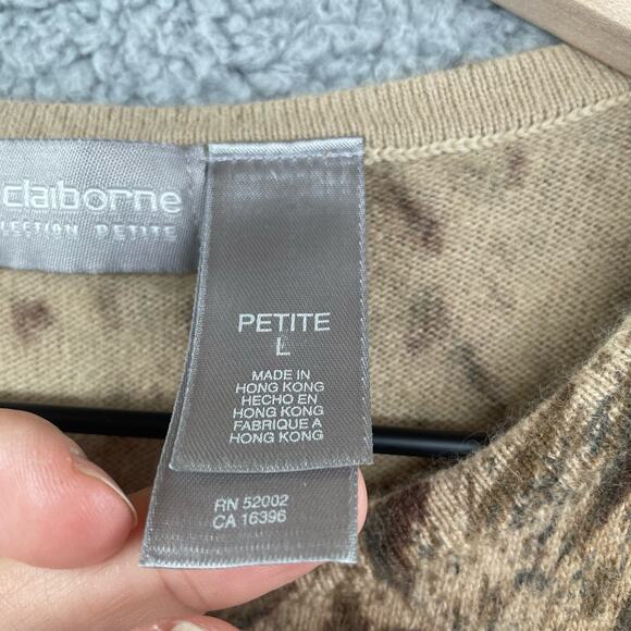 LIZ CLAIBORNE Knit Top Large Petite Animal Print Y2K Western Safari Vtg Sweater - Picture 3 of 8